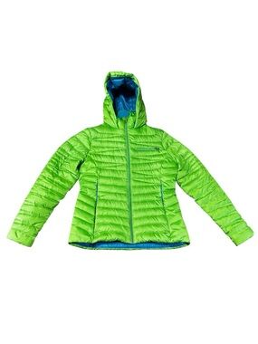Spyder Timeless Hoody Down Jacket Womens M Green Blue Lightweight Puffer Ski